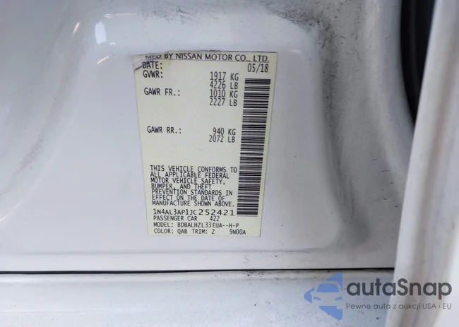 1N4AL3AP1JC252421: 43994635