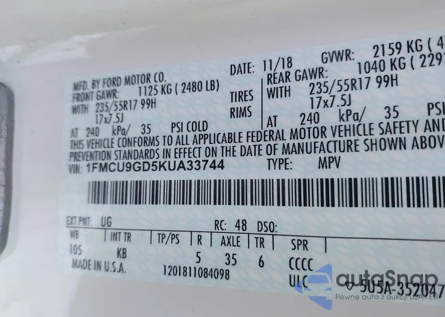 1FMCU9GD5KUA33744: 43995705