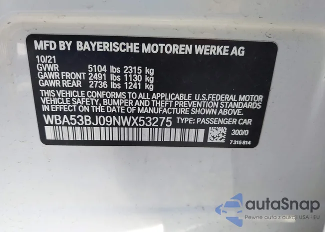 WBA53BJ09NWX53275: 43995749