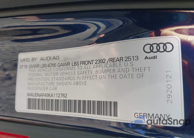 WAUDNAF49KA112762: 43995924