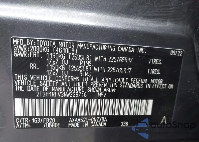 2T3H1RFV3NW228746: 43996092