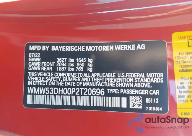 WMW53DH00P2T20696: 43995618