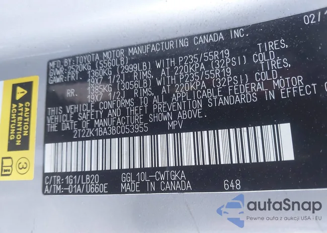 2T2ZK1BA3BC053955: 43996968