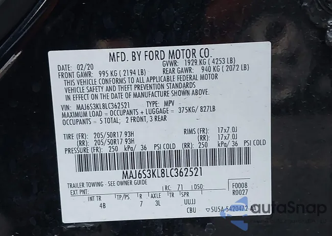 MAJ6S3KL8LC362521: 43997019