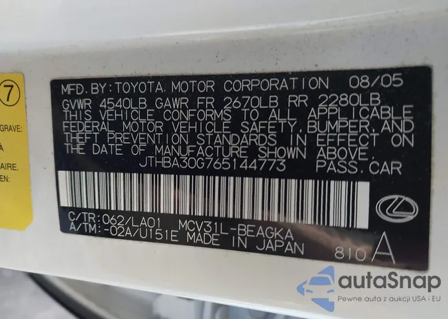 JTHBA30G765144773: 43997250