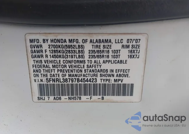 5FNRL38797B454423: 43996318