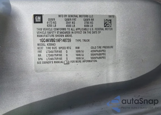 1GC4KVBG1AF148739: 43996449