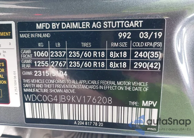 WDC0G4JB9KV176208: 43996457