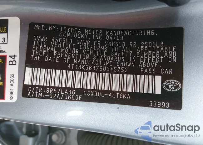 4T1BK36B79U345752: 43996485