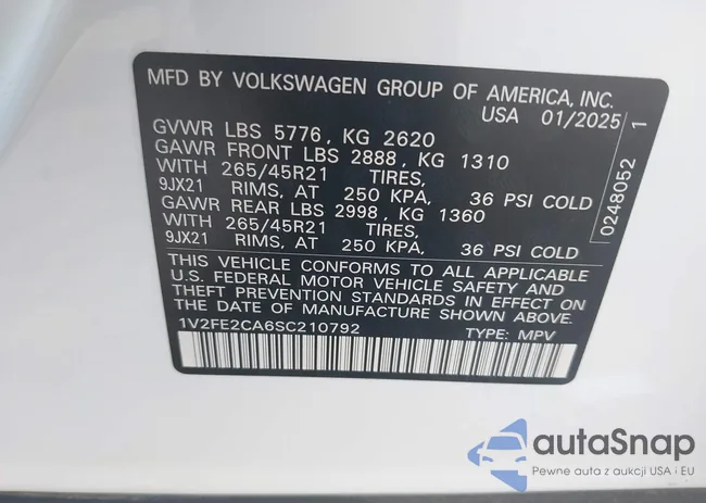 1V2FE2CA6SC210792: 43997662