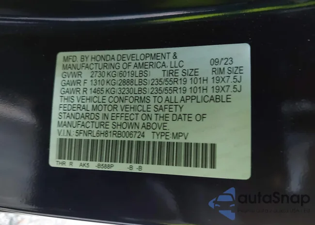 5FNRL6H81RB006724: 43997701