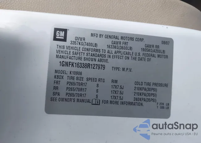 1GNFK16338R127979: 43997729