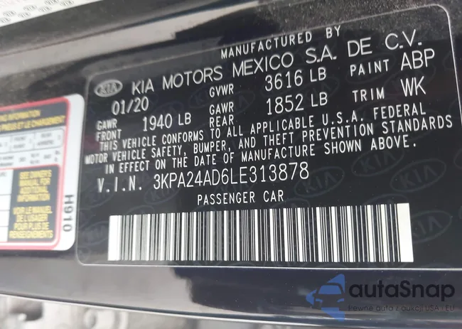 3KPA24AD6LE313878: 43997732