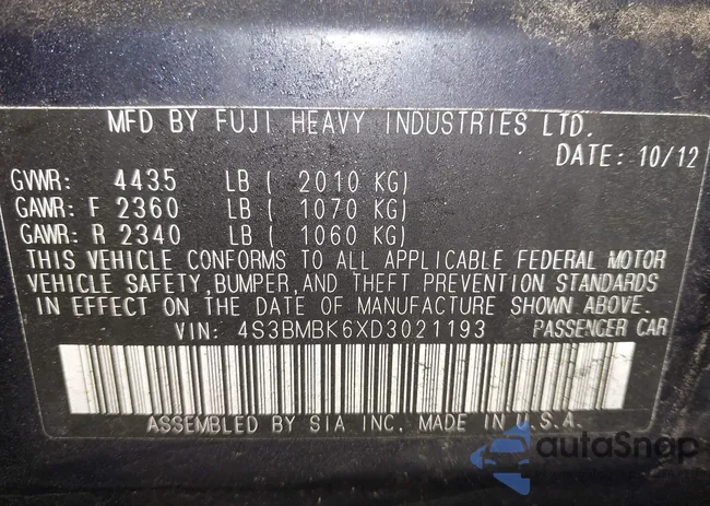 4S3BMBK6XD3021193: 43997743