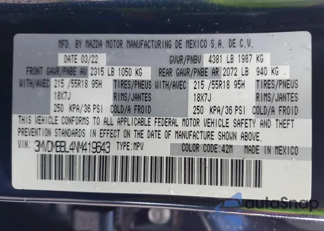 3MVDMBBL4NM419643: 43997859