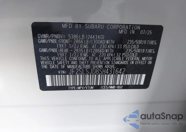 JF2SLSJD8SH431642: 43998130