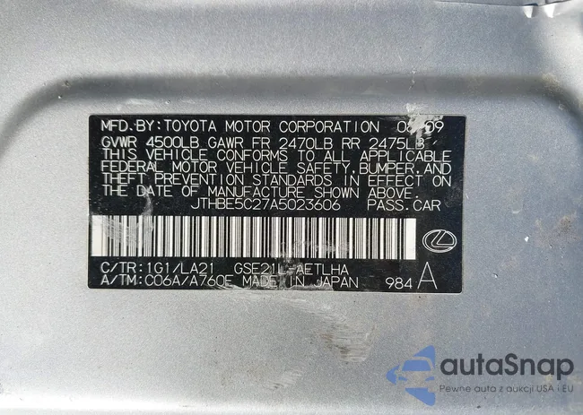 JTHBE5C27A5023606: 43997460