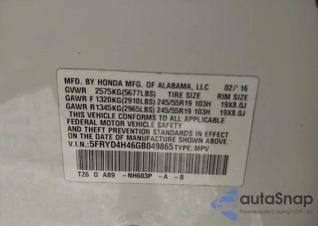 5FRYD4H46GB049865: 43997552