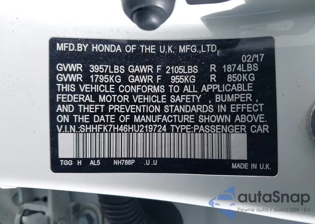 SHHFK7H46HU219724: 43997562