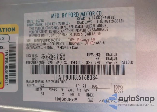 1FATP8UH8J5168034: 43998691