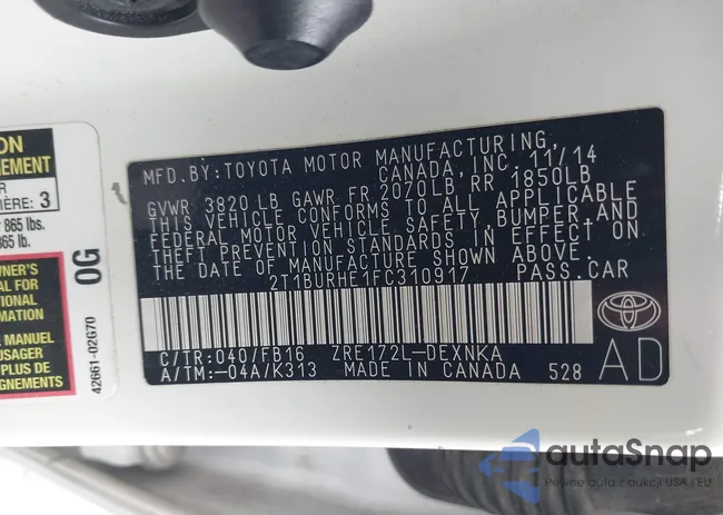 2T1BURHE1FC310917: 43998925