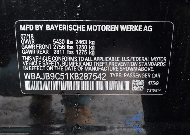 WBAJB9C51KB287542: 43998995