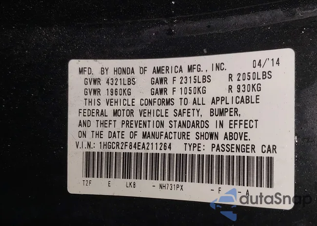 1HGCR2F84EA211264: 43998554