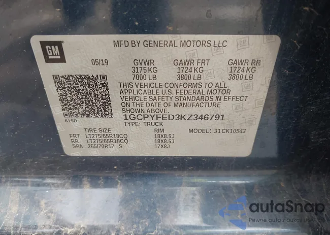 1GCPYFED3KZ346791: 43999823