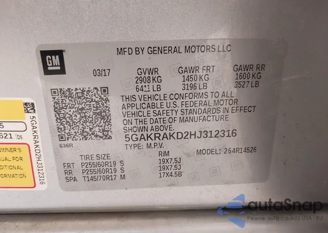 5GAKRAKD2HJ312316: 43999991