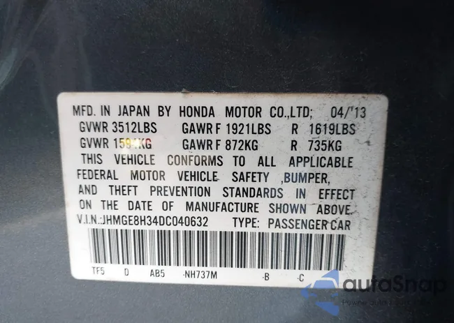 JHMGE8H34DC040632: 44000025