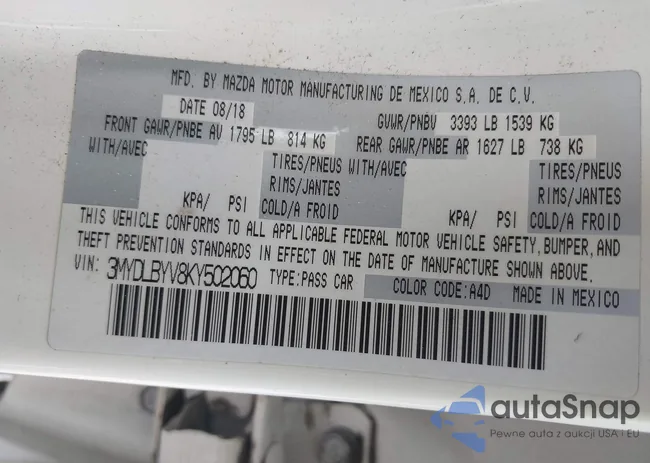 3MYDLBYV8KY502060: 44000084