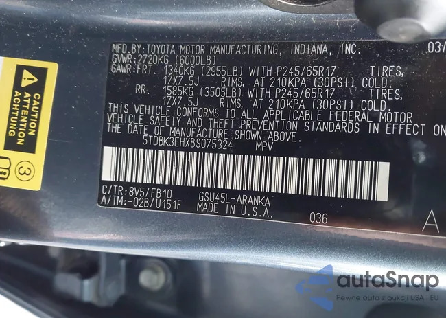 5TDBK3EHXBS075324: 44000097