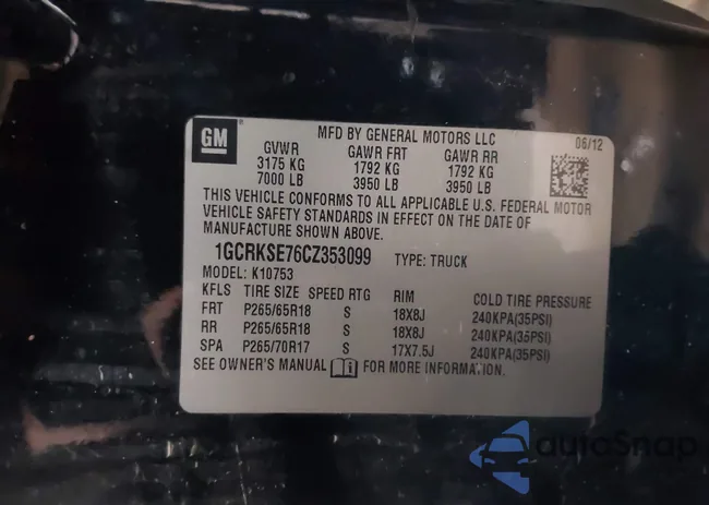 1GCRKSE76CZ353099: 43999344