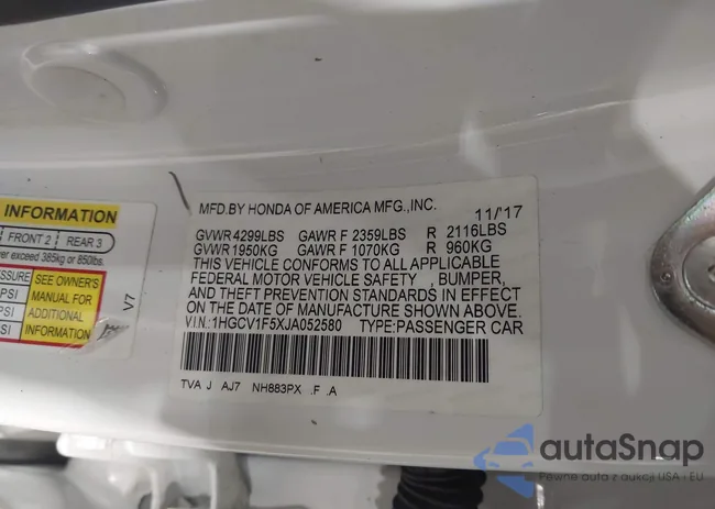 1HGCV1F5XJA052580: 43999516