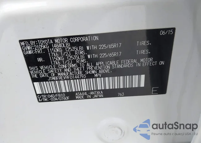 JTMBFREV9FD144793: 44000736