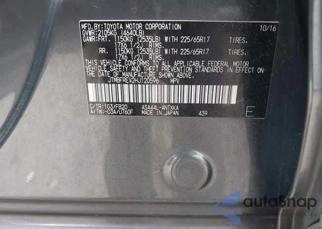 JTMBFREV2HJ120596: 44000852