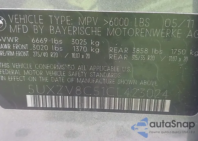 5UXZV8C51CL423024: 44000869