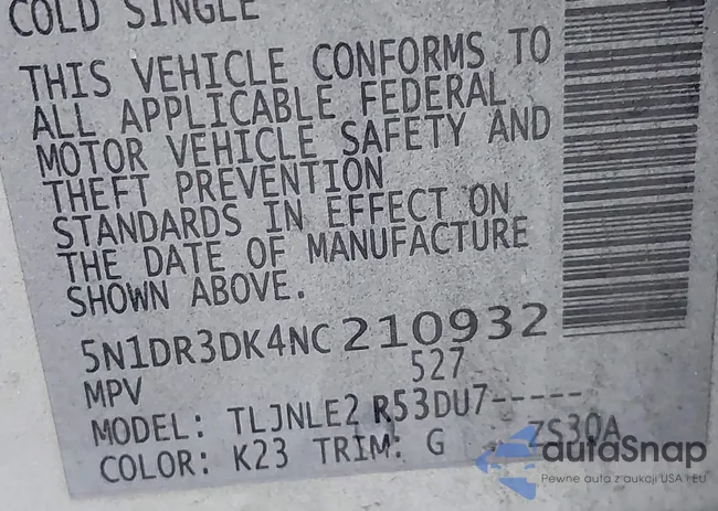 5N1DR3DK4NC210932: 44000901