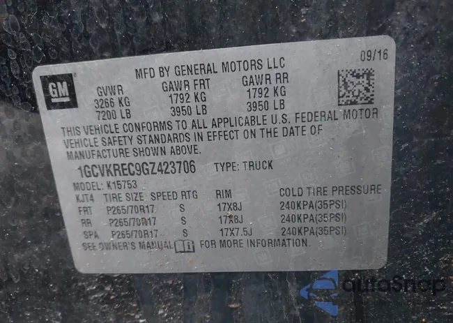 1GCVKREC9GZ423706: 44001016