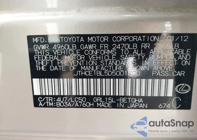 JTHCE1BL5D5001700: 44001059