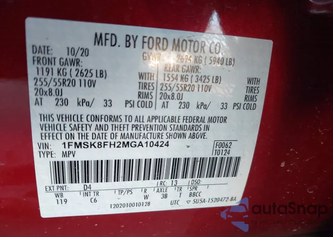 1FMSK8FH2MGA10424: 44001201