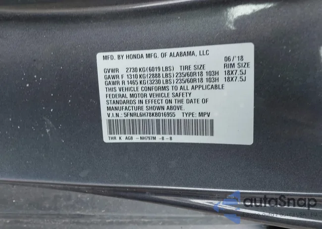 5FNRL6H78KB016955: 44000476