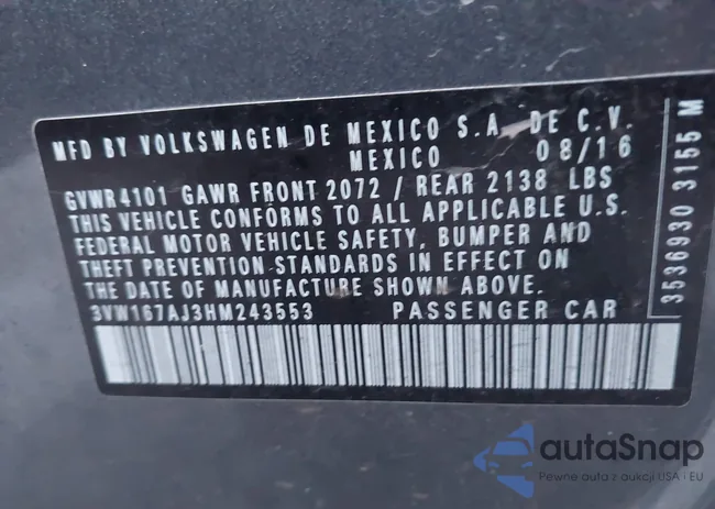 3VW167AJ3HM243553: 44000481