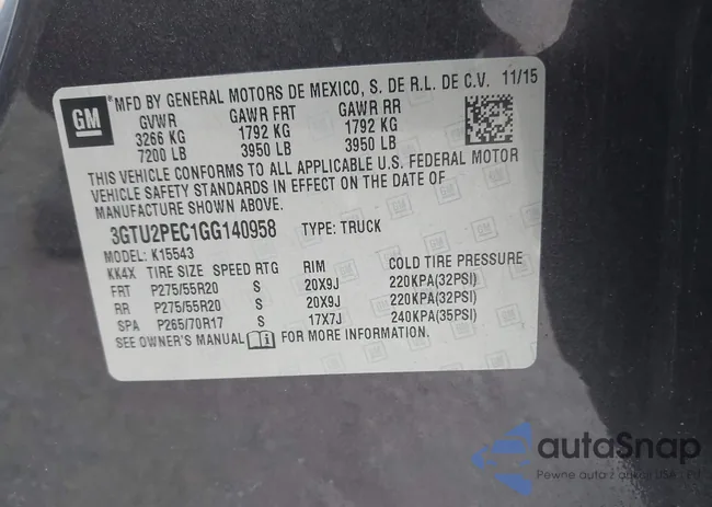 3GTU2PEC1GG140958: 44001692