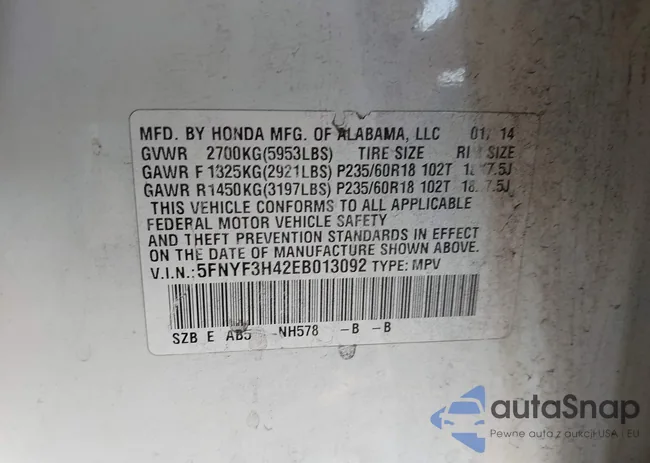 5FNYF3H42EB013092: 44001756