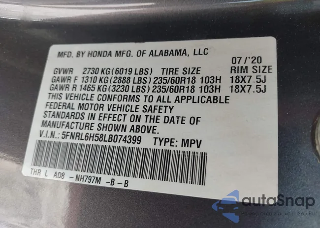 5FNRL6H58LB074399: 44001760