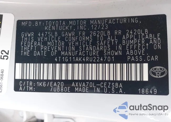 4T1G11AK4RU224701: 44001862