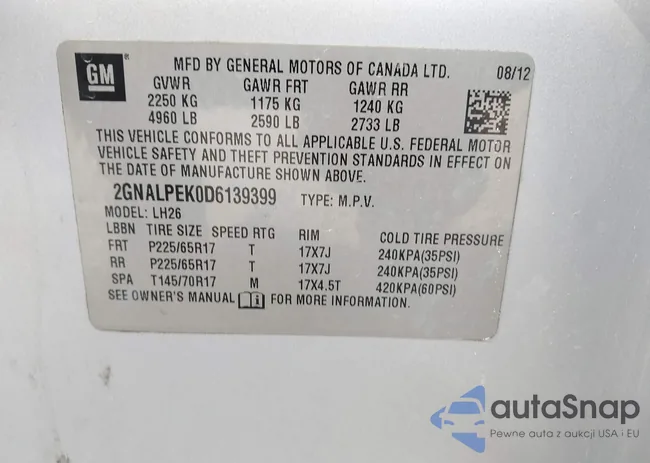 2GNALPEK0D6139399: 44001870