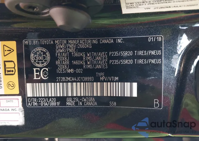 2T2BZMCA4JC138993: 44001922