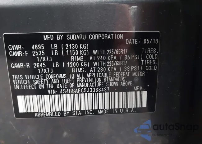 4S4BSAFC5J3368437: 44001989